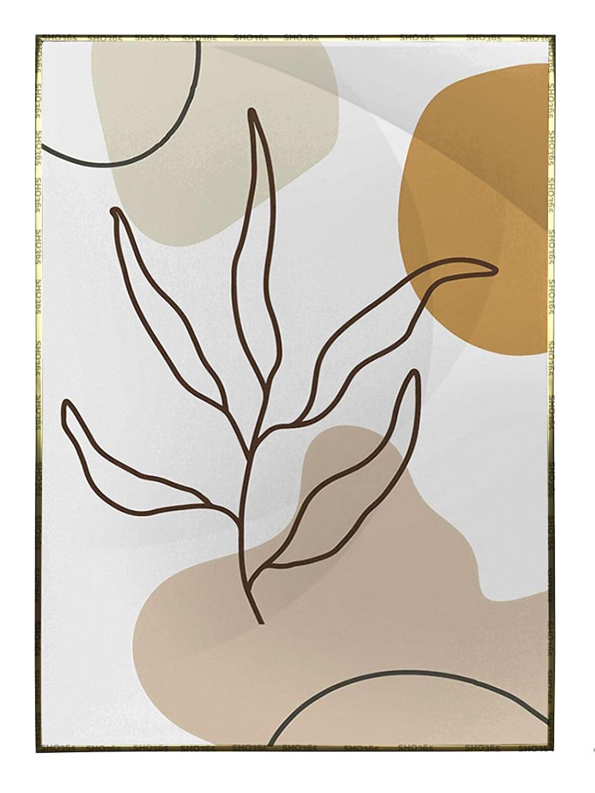 Shop365 Yapraklar ve Şekiller Karışık Renkler Modern Tablo Çerçeveli P-003793