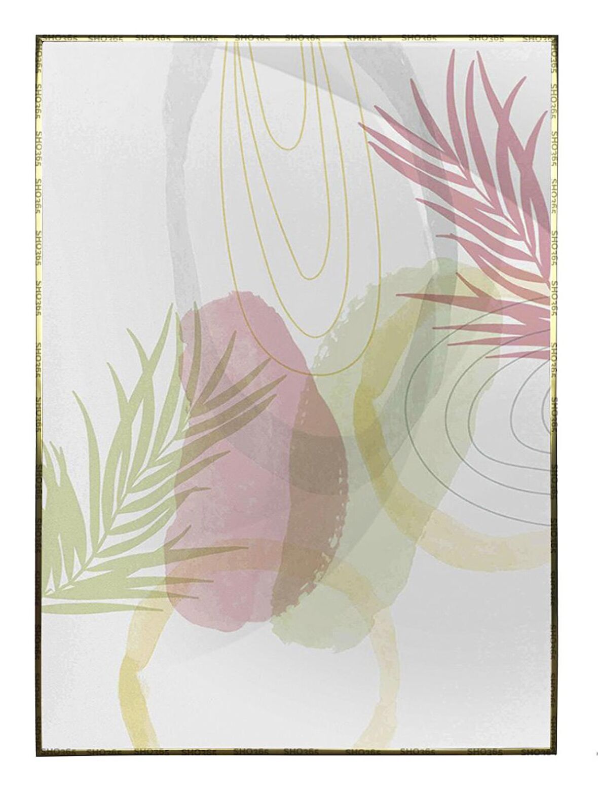 Shop365 Palmiye Yaprakları ve Şekiller Açık Tonlar Modern Tablo Çerçeveli P-003818