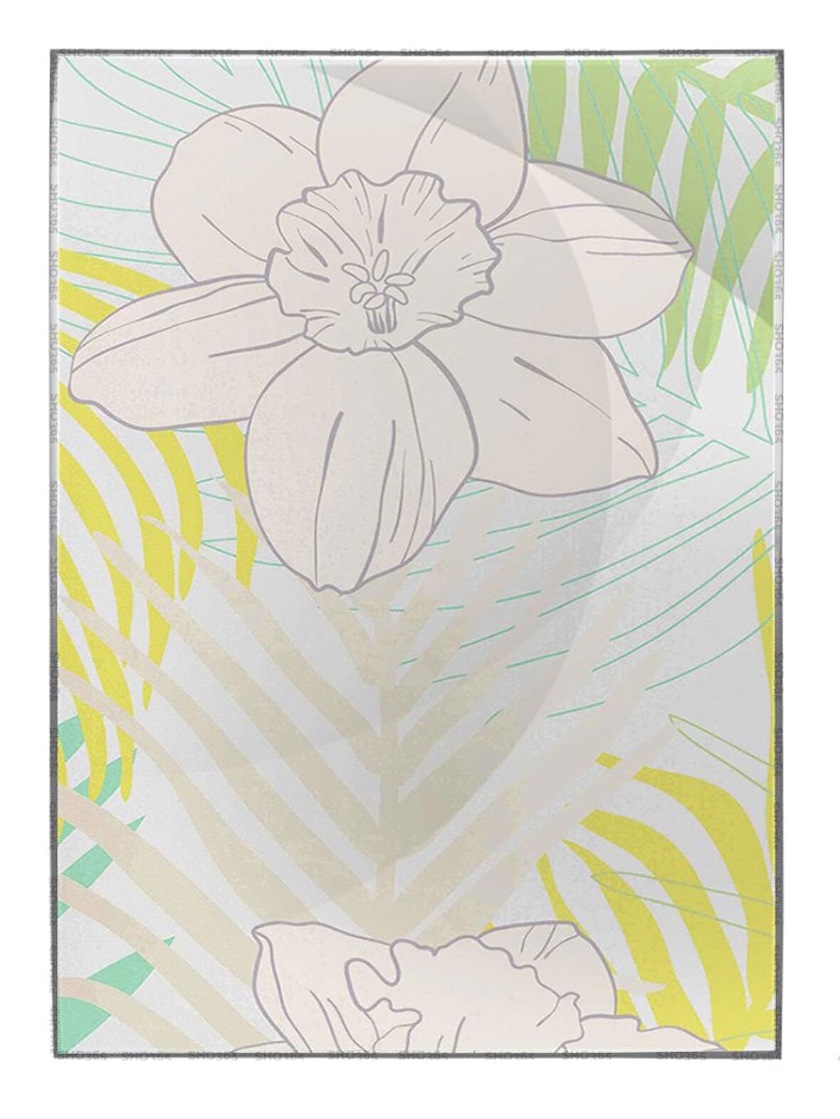 Shop365 Palmiye Yaprakları ve Çiçekler Açık Tonlar Modern Tablo Çerçeveli P-003841