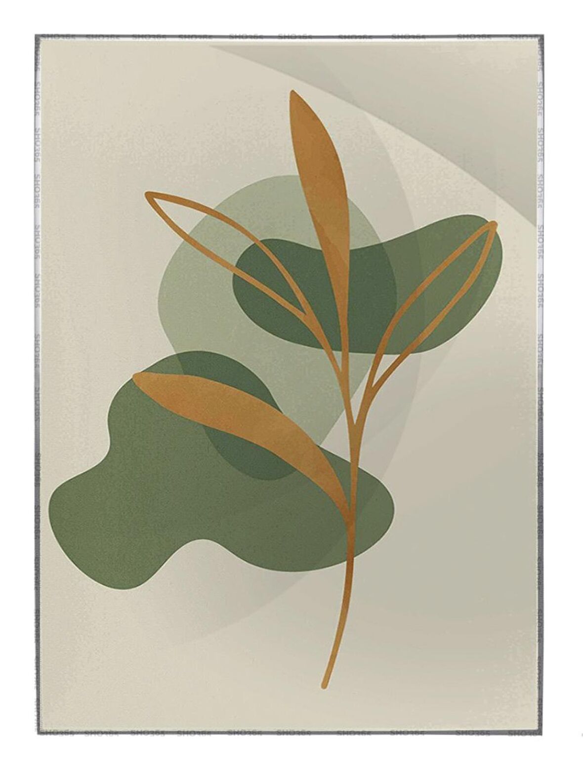 Shop365 Yapraklar ve Şekiller Yeşil ve Toprak Tonları Modern Tablo Çerçeveli P-003871