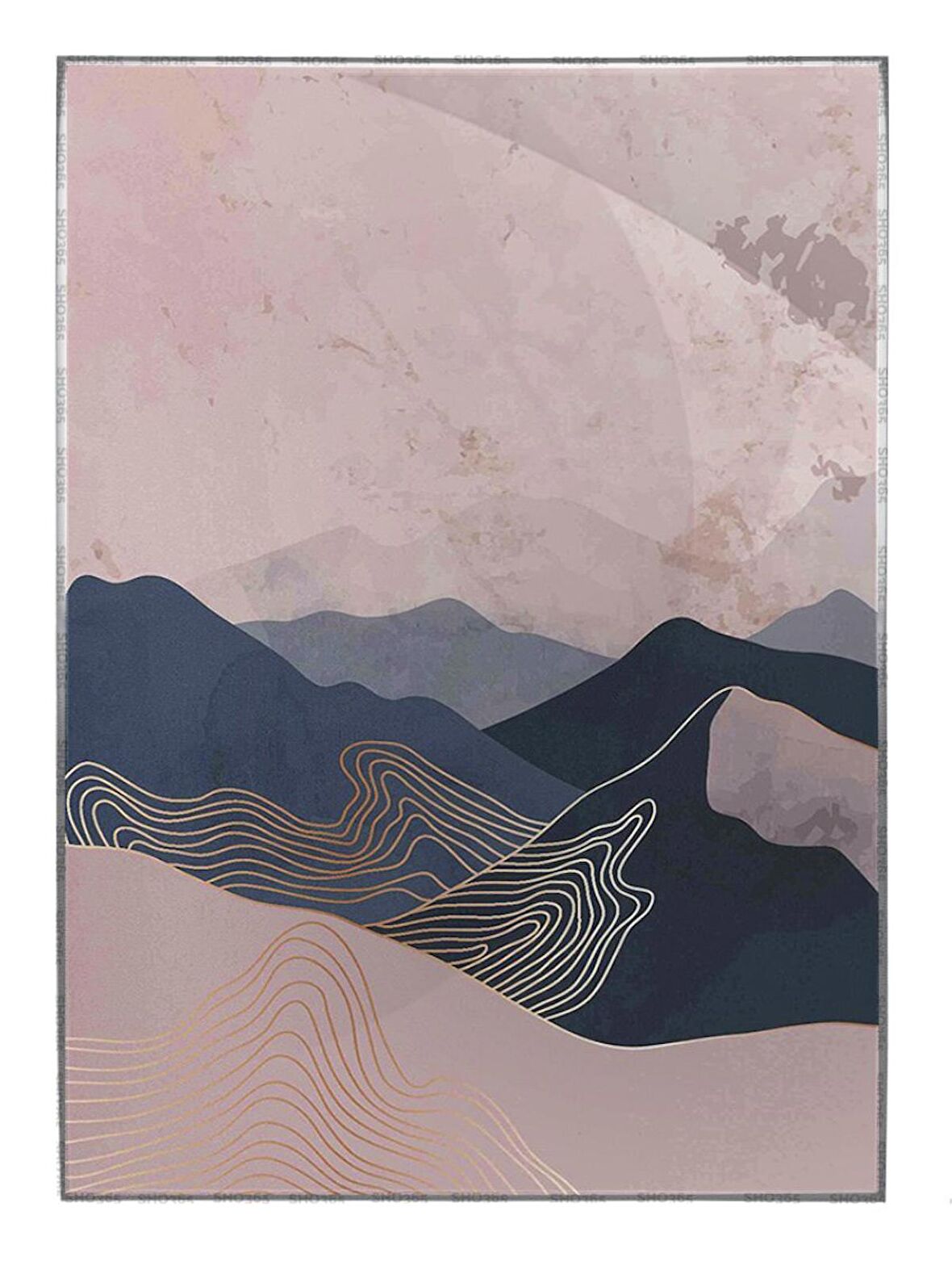 Shop365 Güneş Ay ve Dağlar Manzara Modern İllüstrasyon Tablo Çerçeveli P-003885