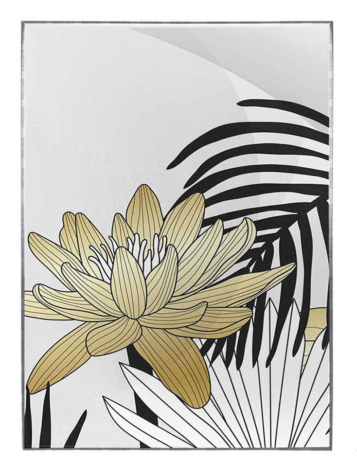 Shop365 Çiçekler Yapraklar Siyah Gold Altın Beyaz Renkler Modern Tablo Çerçeveli P-003900