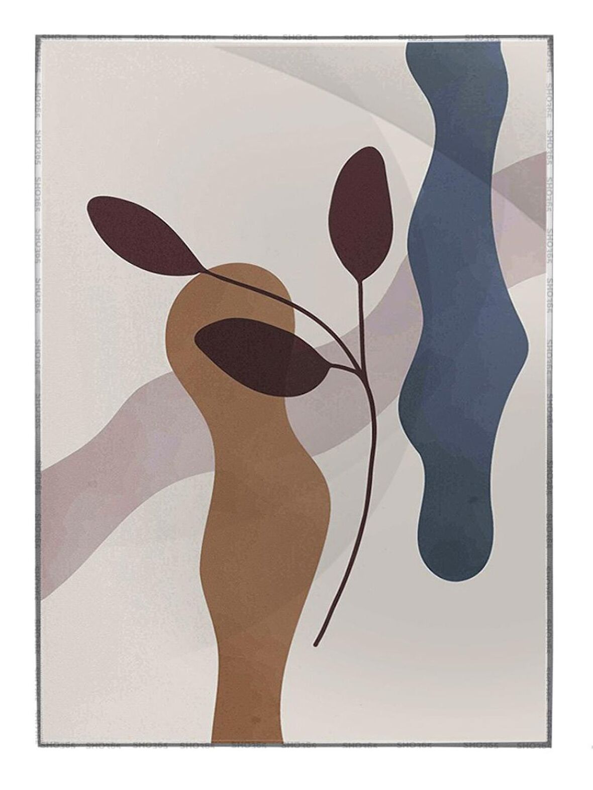 Shop365 Yapraklar ve Şekiller Karışık Renkler Modern Tablo Çerçeveli P-003953