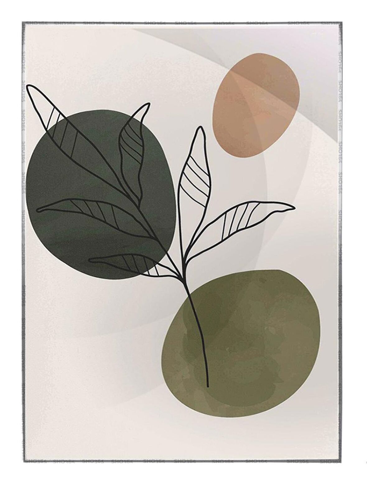 Shop365 Yapraklar ve Şekiller Karışık Renkler Modern Tablo Çerçeveli P-003961