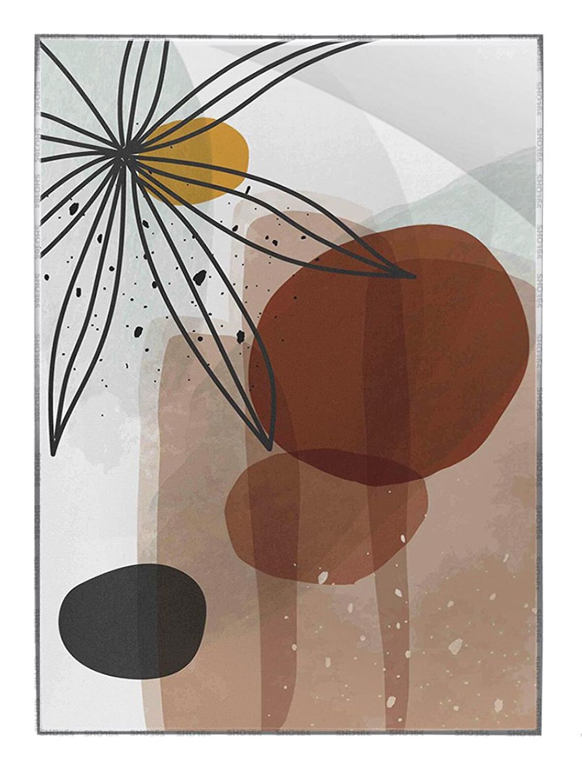 Shop365 Bitki Yapraklar ve Şekiller Modern Tablo Çerçeveli P-004027