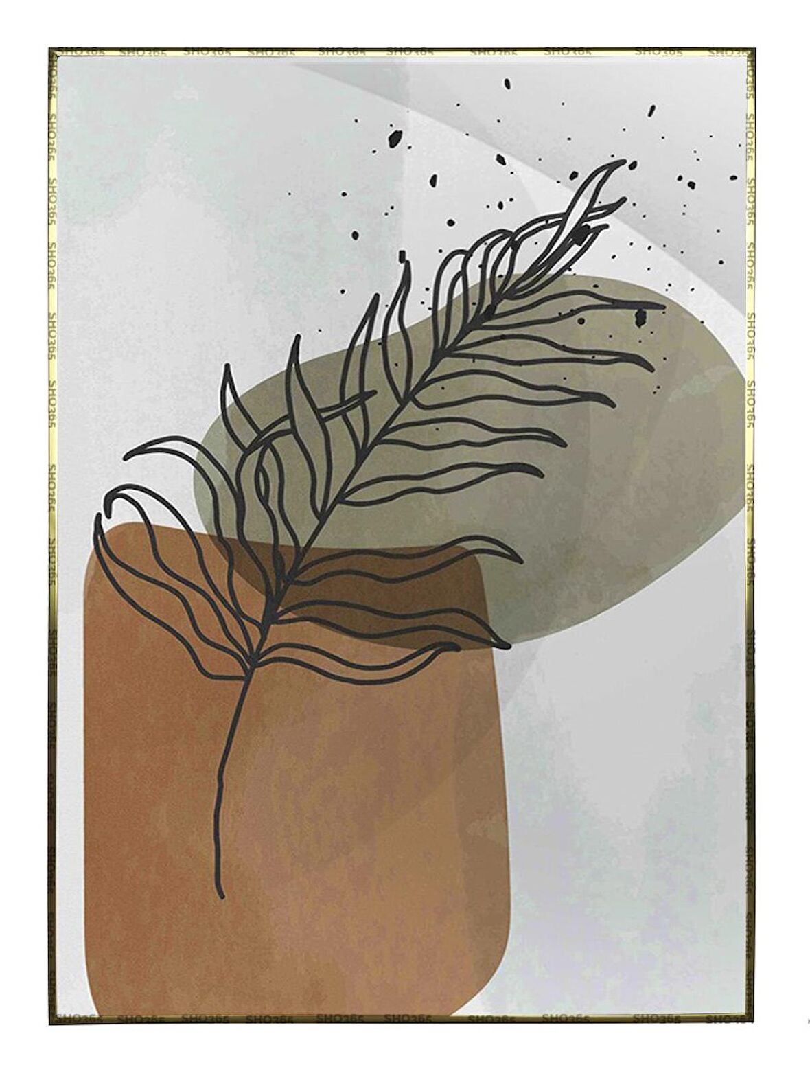 Shop365 Bitki Yapraklar ve Şekiller Modern Tablo Çerçeveli P-004030