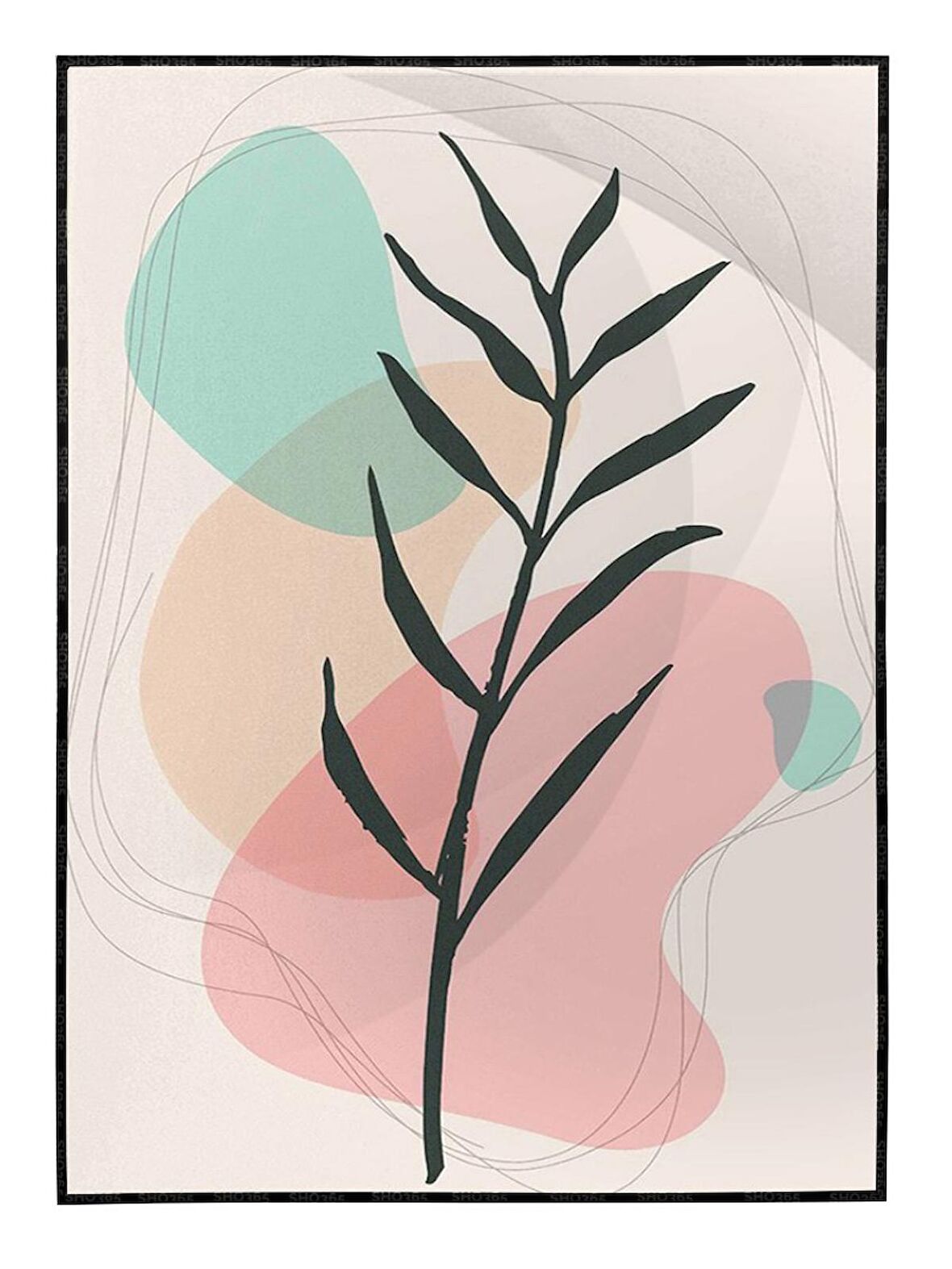 Shop365 Yaprak ve Şekiller Pastel Renkler Modern Tablo Çerçeveli P-004212