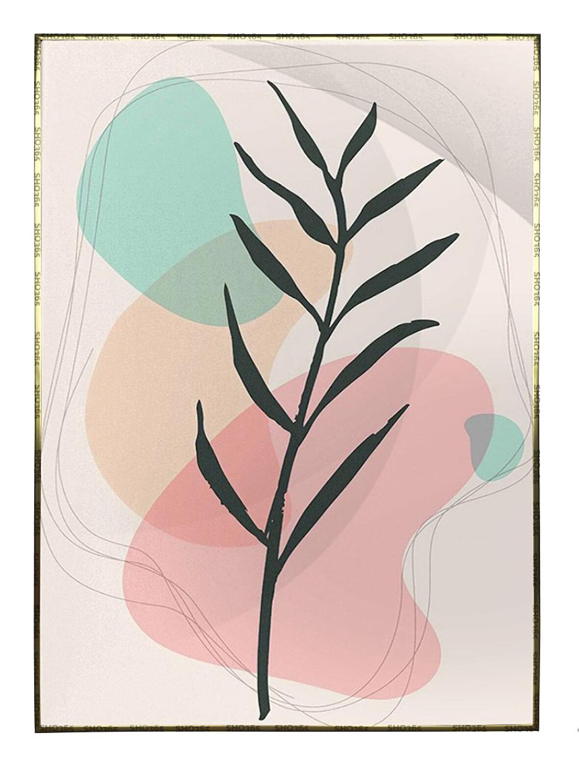 Shop365 Yaprak ve Şekiller Pastel Renkler Modern Tablo Çerçeveli P-004212
