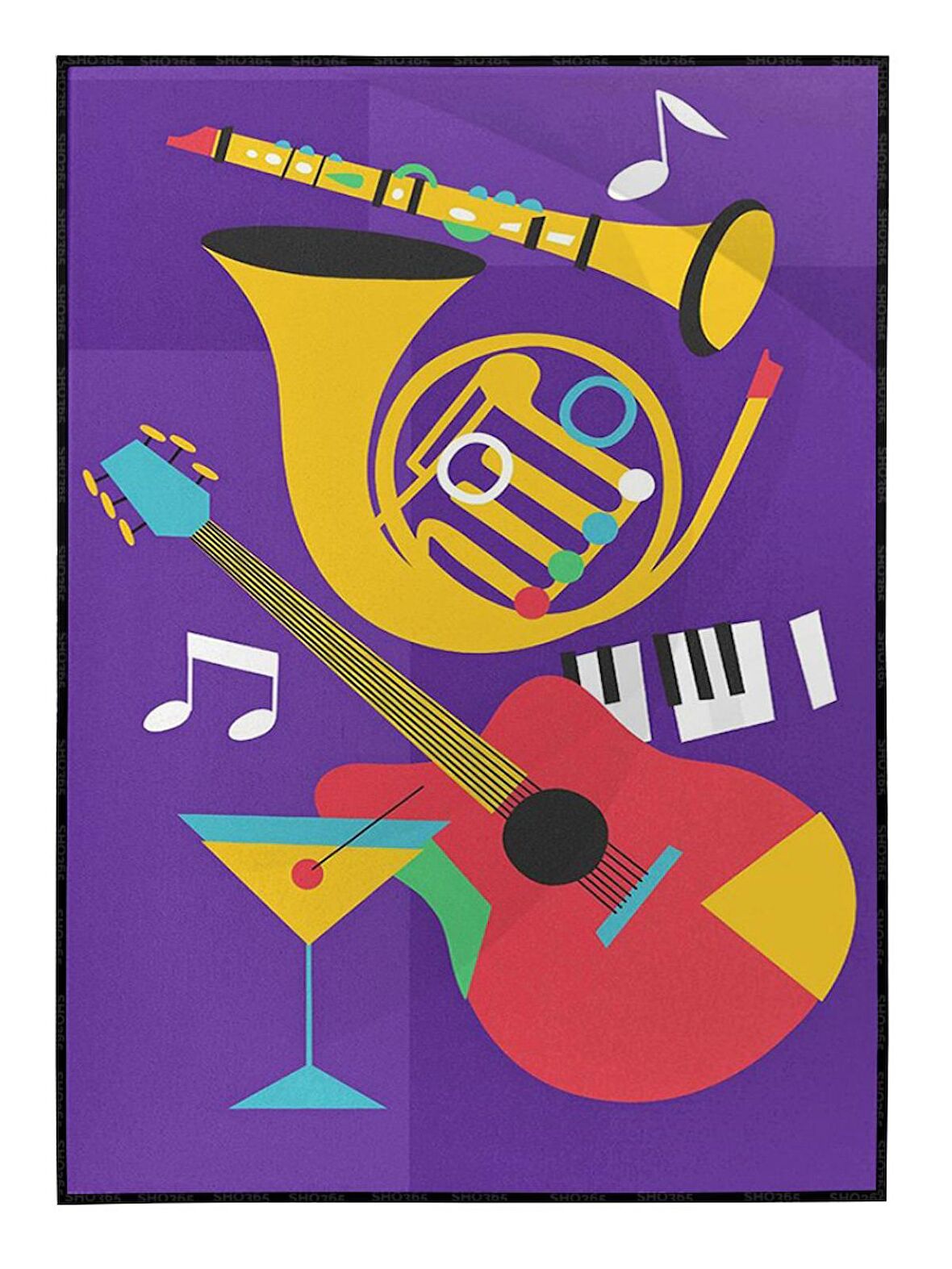 Shop365 Saksafon Keman Klarnet Müzik Aletleri Mor Canlı Renkler Modern Tablo Çerçeveli P-004235
