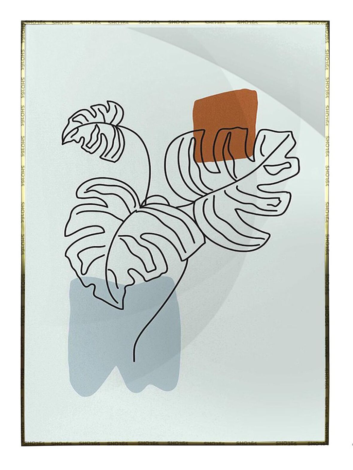 Shop365 Doğa Yaprak ve Şekiller Mavi Renkler Modern Dekoratif Tablo Çerçeveli P-004263