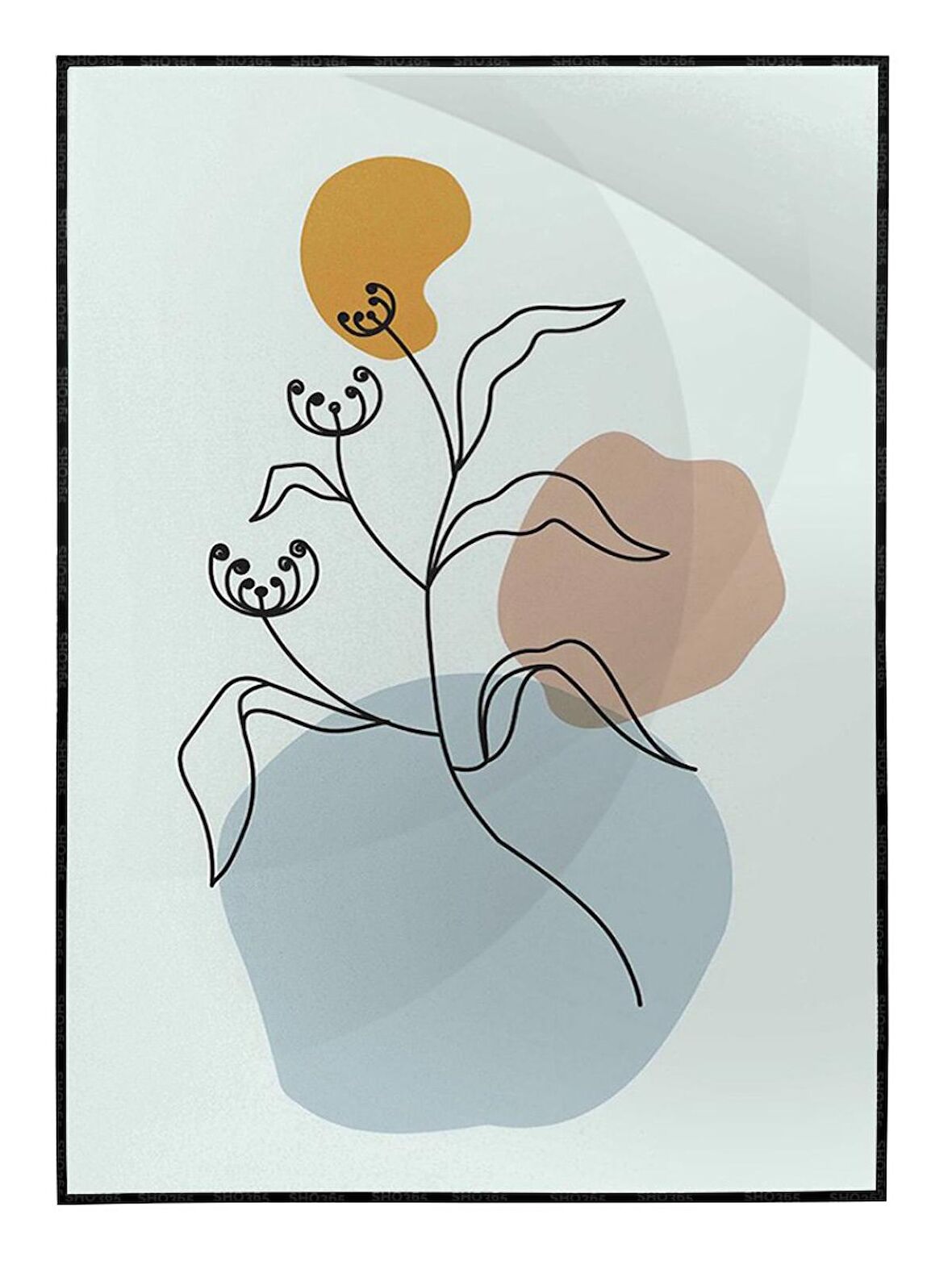 Shop365 Doğa Bitki ve Şekiller Mavi Renkler Modern Dekoratif Tablo Çerçeveli P-004268