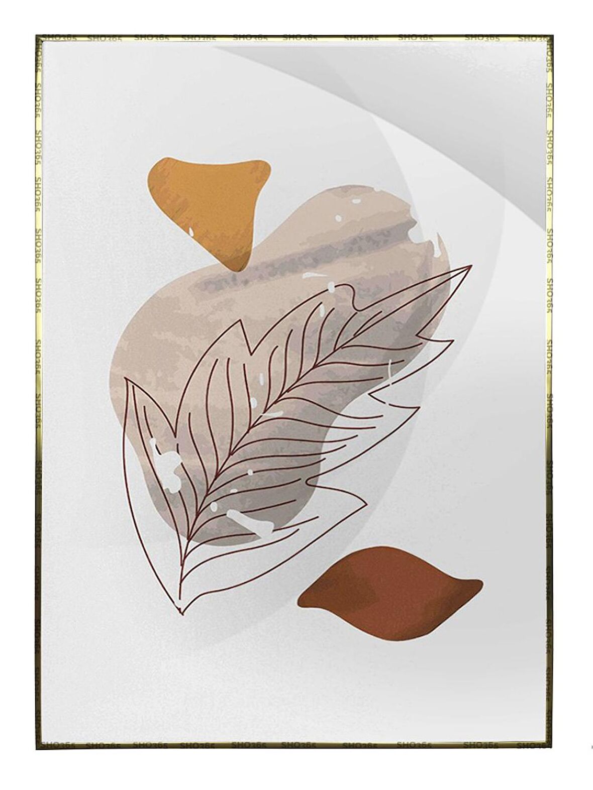 Shop365 Yaprak Gri Turuncu Kırmızı Renkler Modern Tablo Çerçeveli P-004342