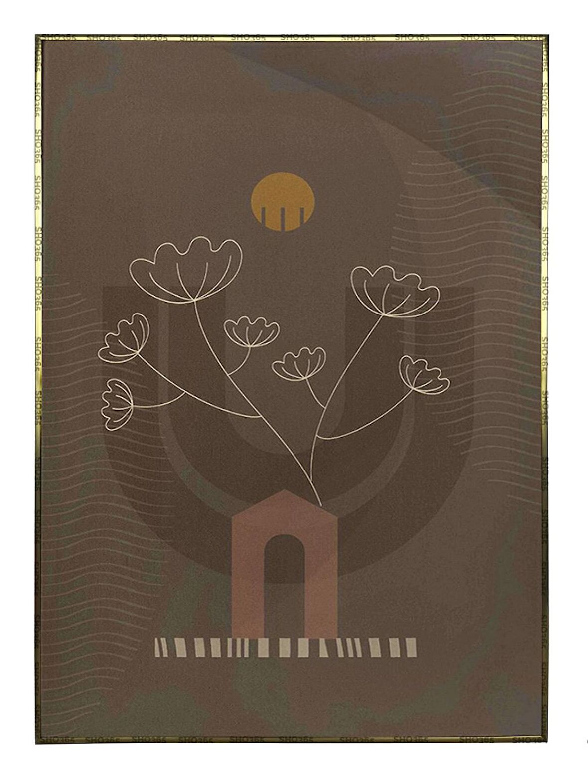 Shop365 Çiçek Kahverengi Sarı Turuncu Renkler Modern Tablo Çerçeveli P-004354