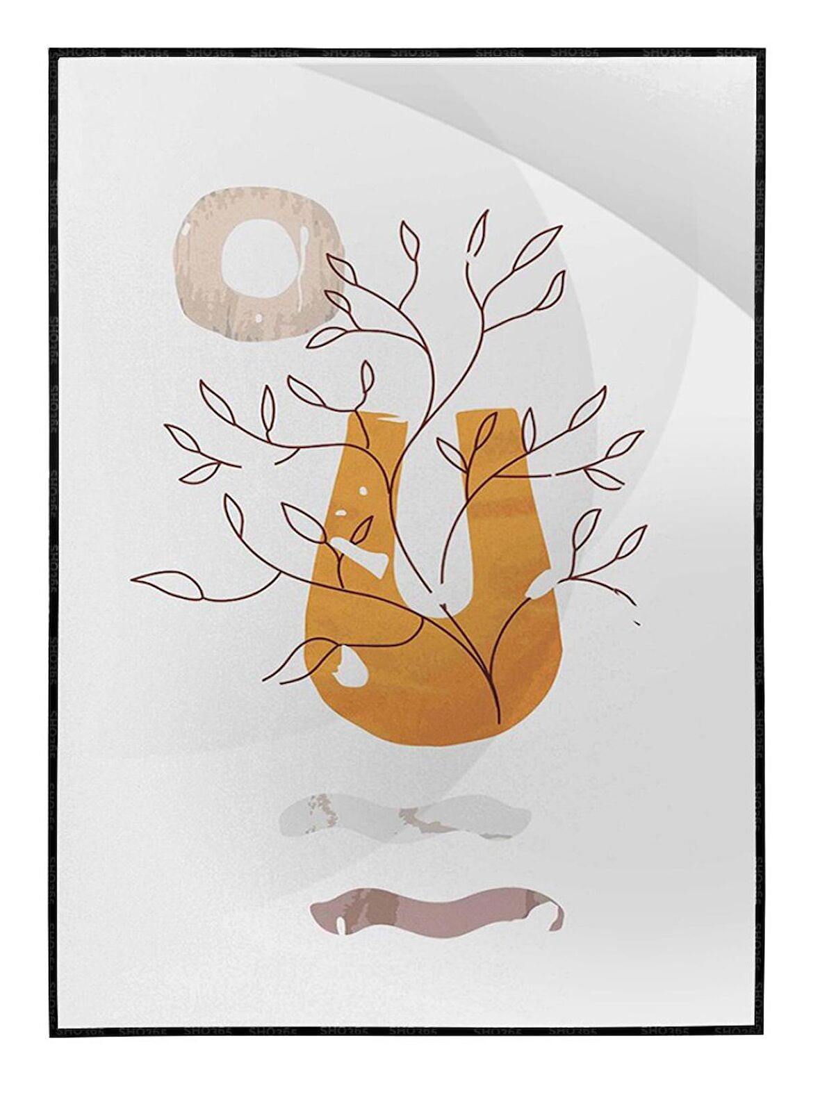 Shop365 Yapraklar Gri Turuncu Kırmızı Renkler Modern Tablo Çerçeveli P-004361