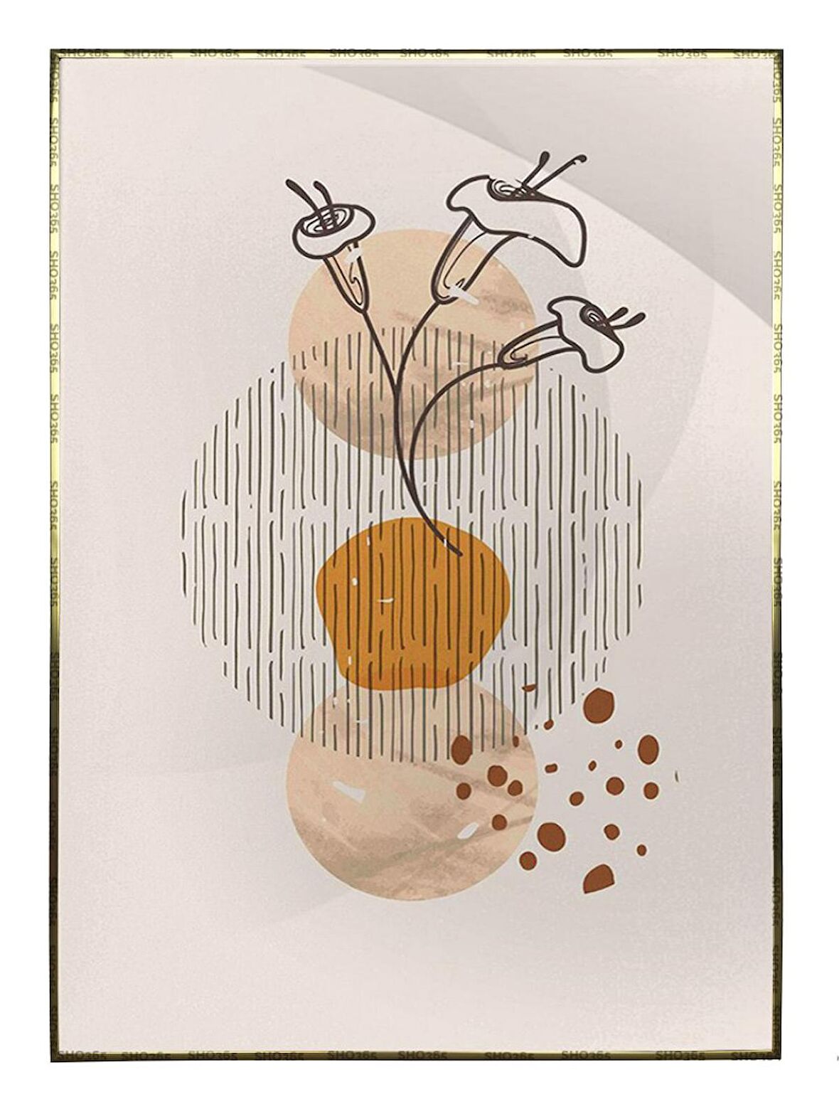 Shop365 Çiçekler Gri Turuncu Kırmızı Renkler İllüstrasyon Modern Tablo Çerçeveli P-004366