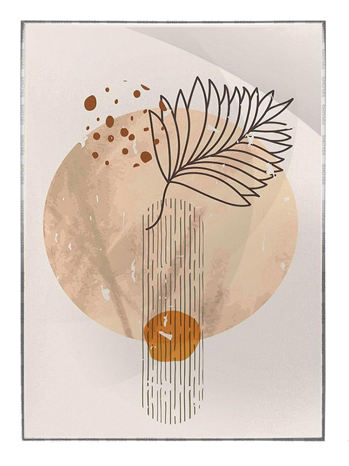 Shop365 Yapraklar Gri Turuncu Kırmızı Renkler Modern Tablo Çerçeveli P-004379