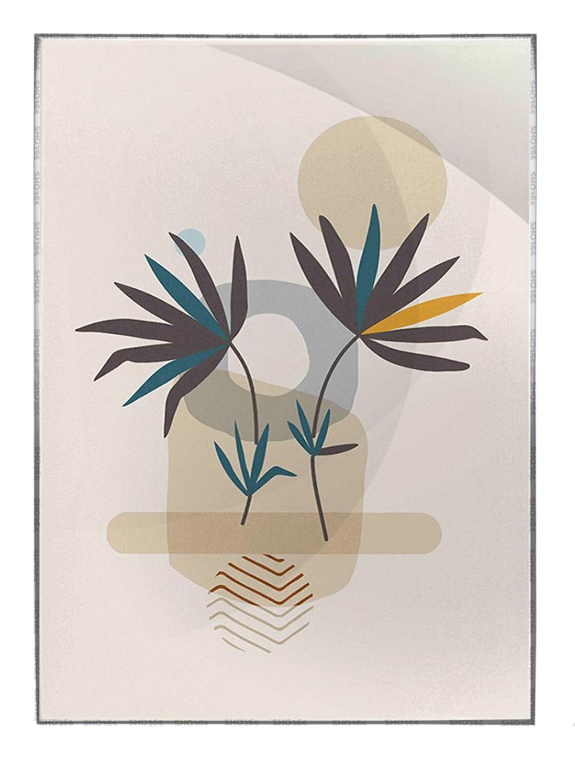 Shop365 Bitki İllüstrasyonu Modern Sanat Tuval Tablo Çerçeveli P-004387