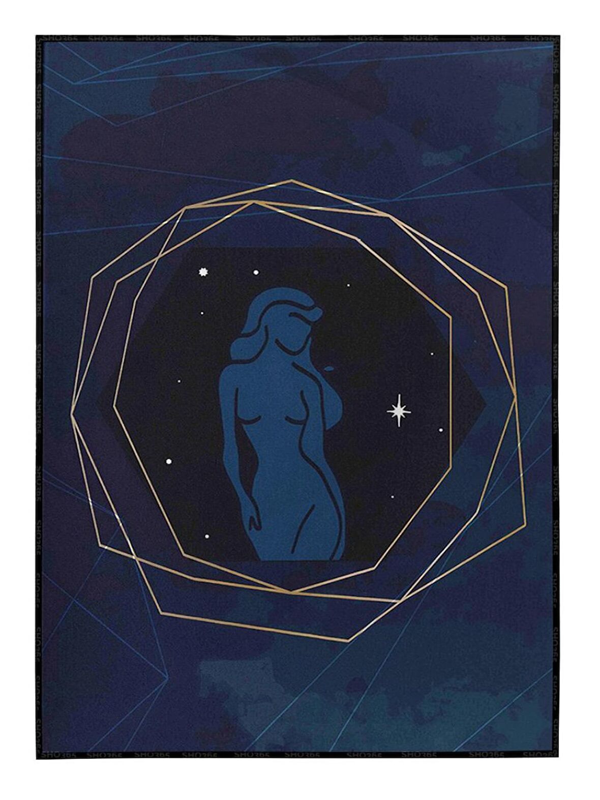 Shop365 Koyu Mavi Renklerle Kadın Silüeti ve Bitkiler Kompozisyon Modern Art Canvas Poster P-004474