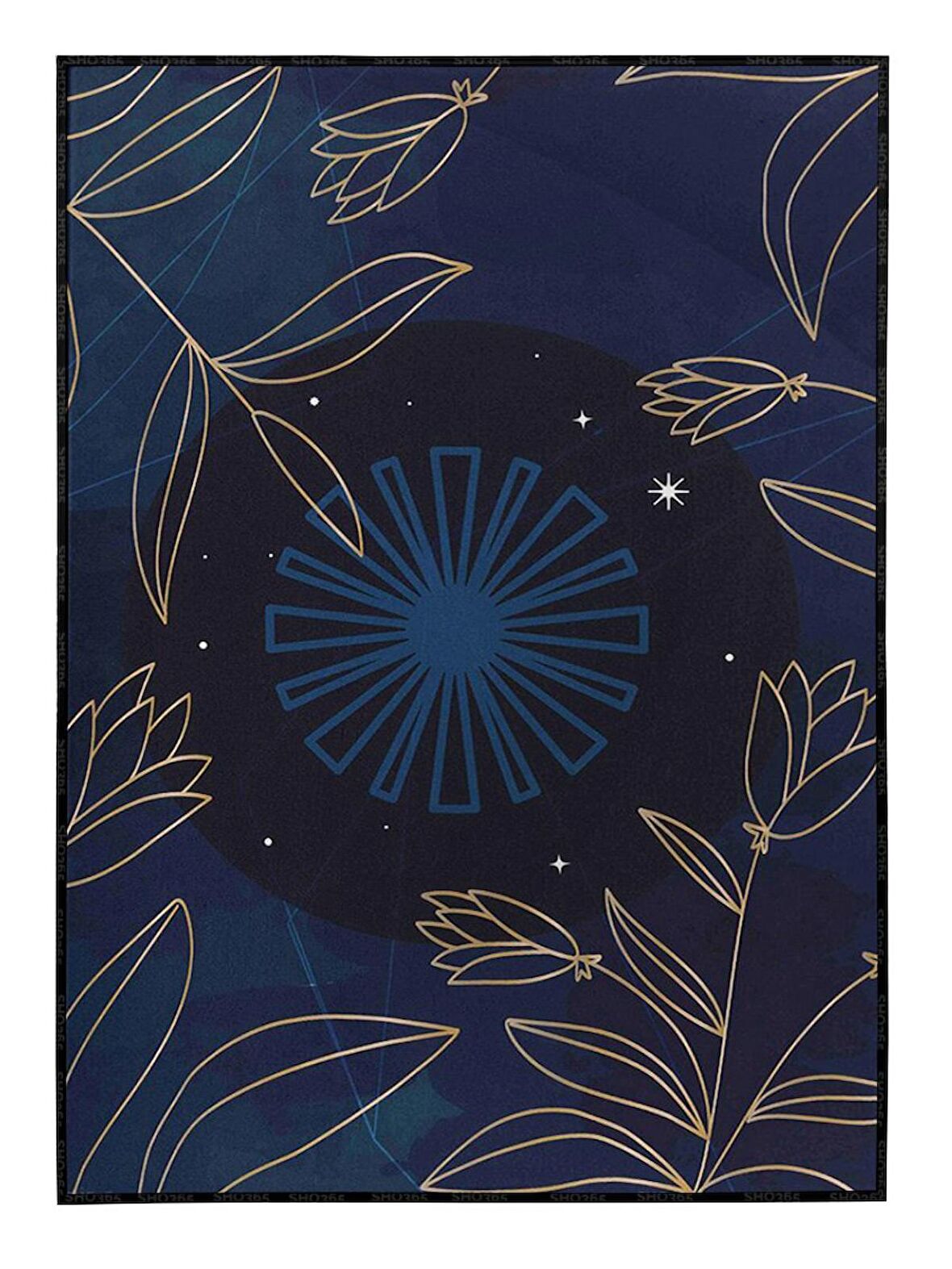 Shop365 Koyu Mavi Renklerle Bitkiler Kompozisyon Modern Art Canvas Tablo Çerçeveli P-004475