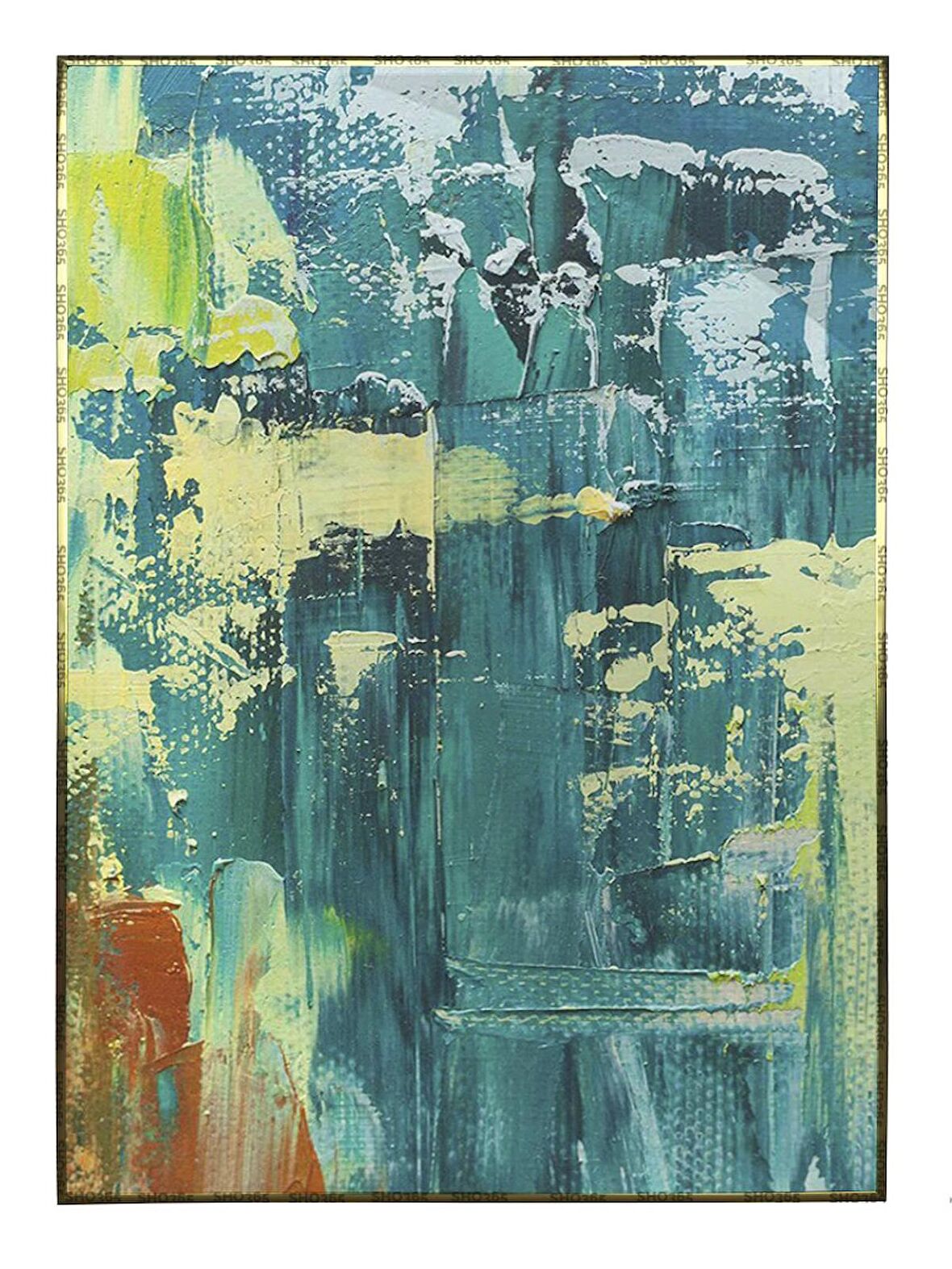 Shop365 Yeşil ve Mavi Yağlı Boya Görünümlü Modern Tablo Çerçeveli P-004505