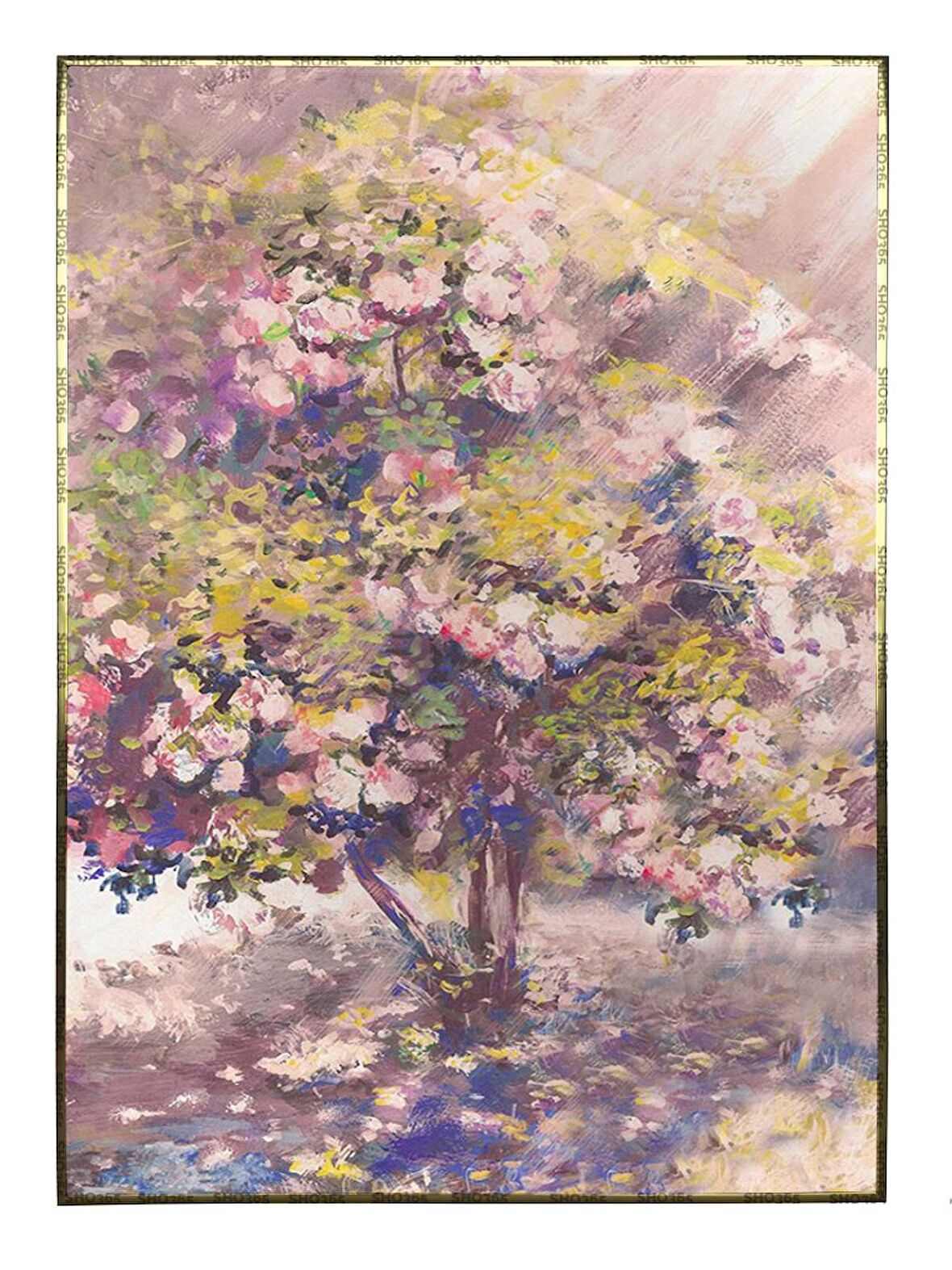 Shop365 Renkli Bahar Çiçekleri Yağlı Boya Görünümlü Dekoratif Tablo Çerçeveli P-004569