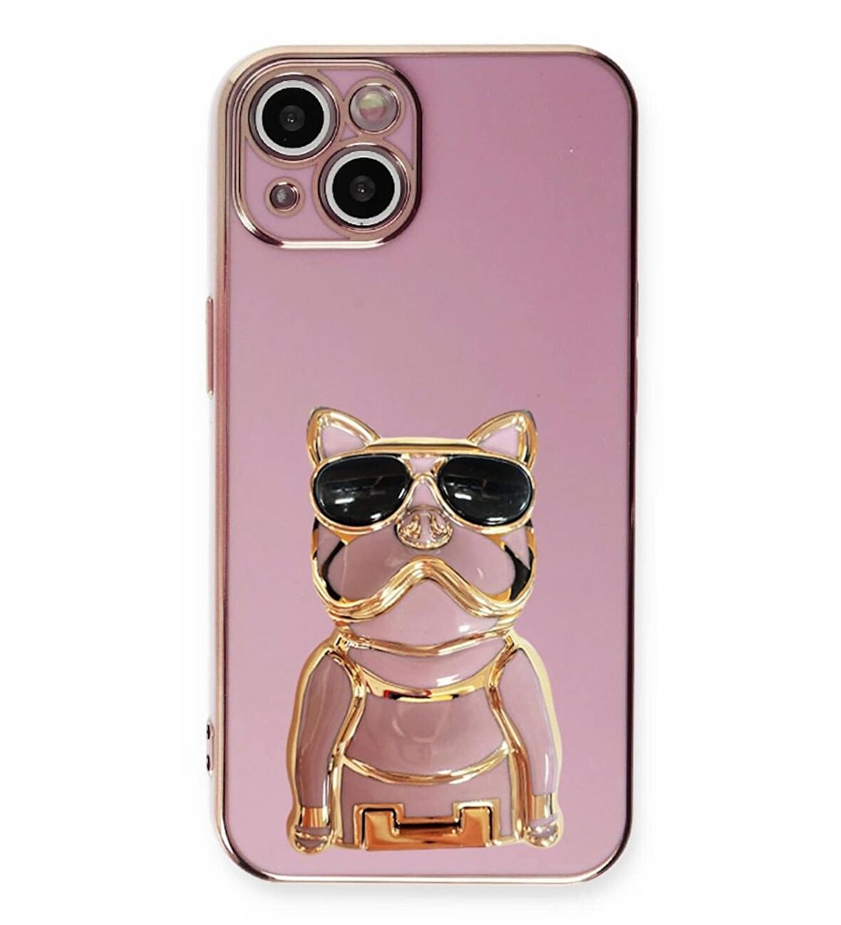 Gpack Apple iPhone 13 Kılıf Kamera Korumalı Köpek Desenli Standlı Silikon
