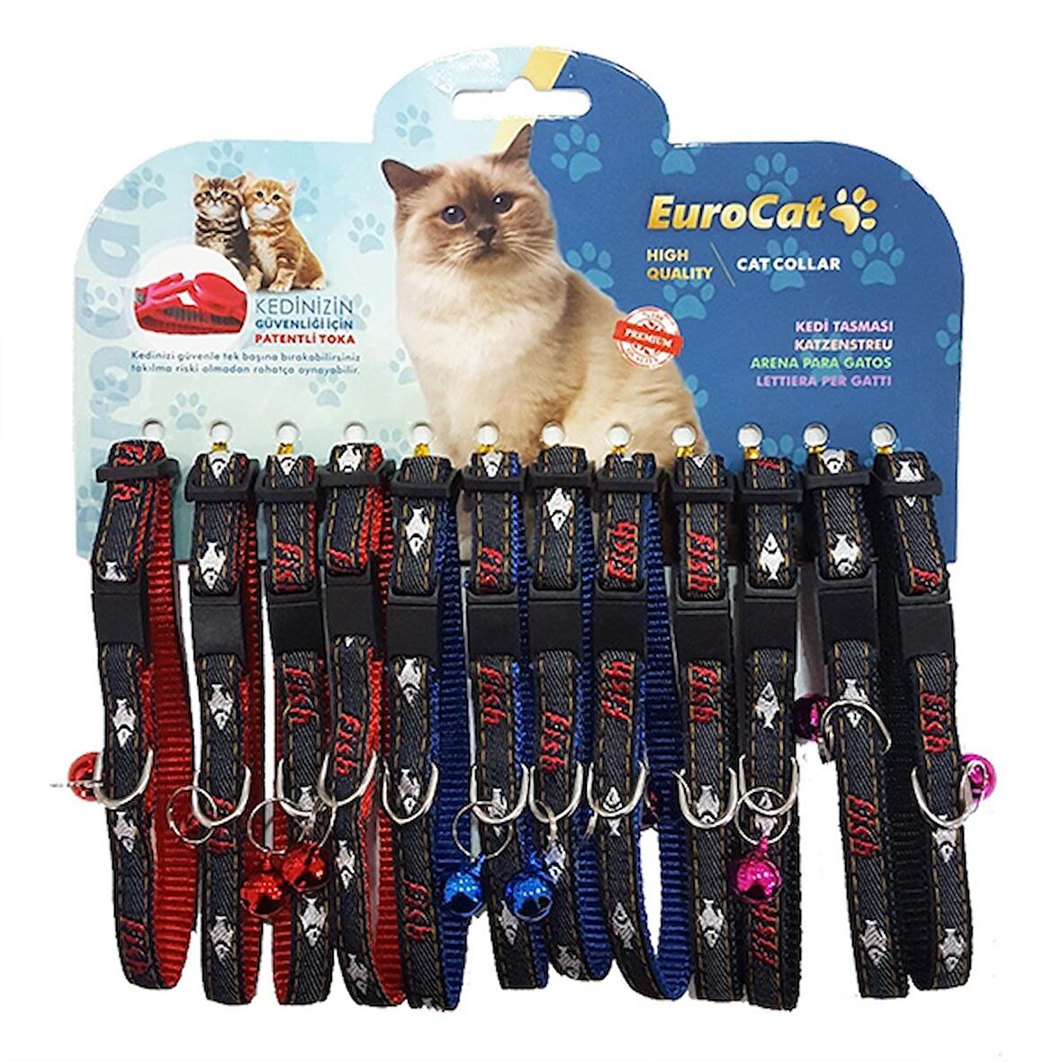 EuroCat Balık Desenli Çıngıraklı Kedi Boyun Tasması 12'li