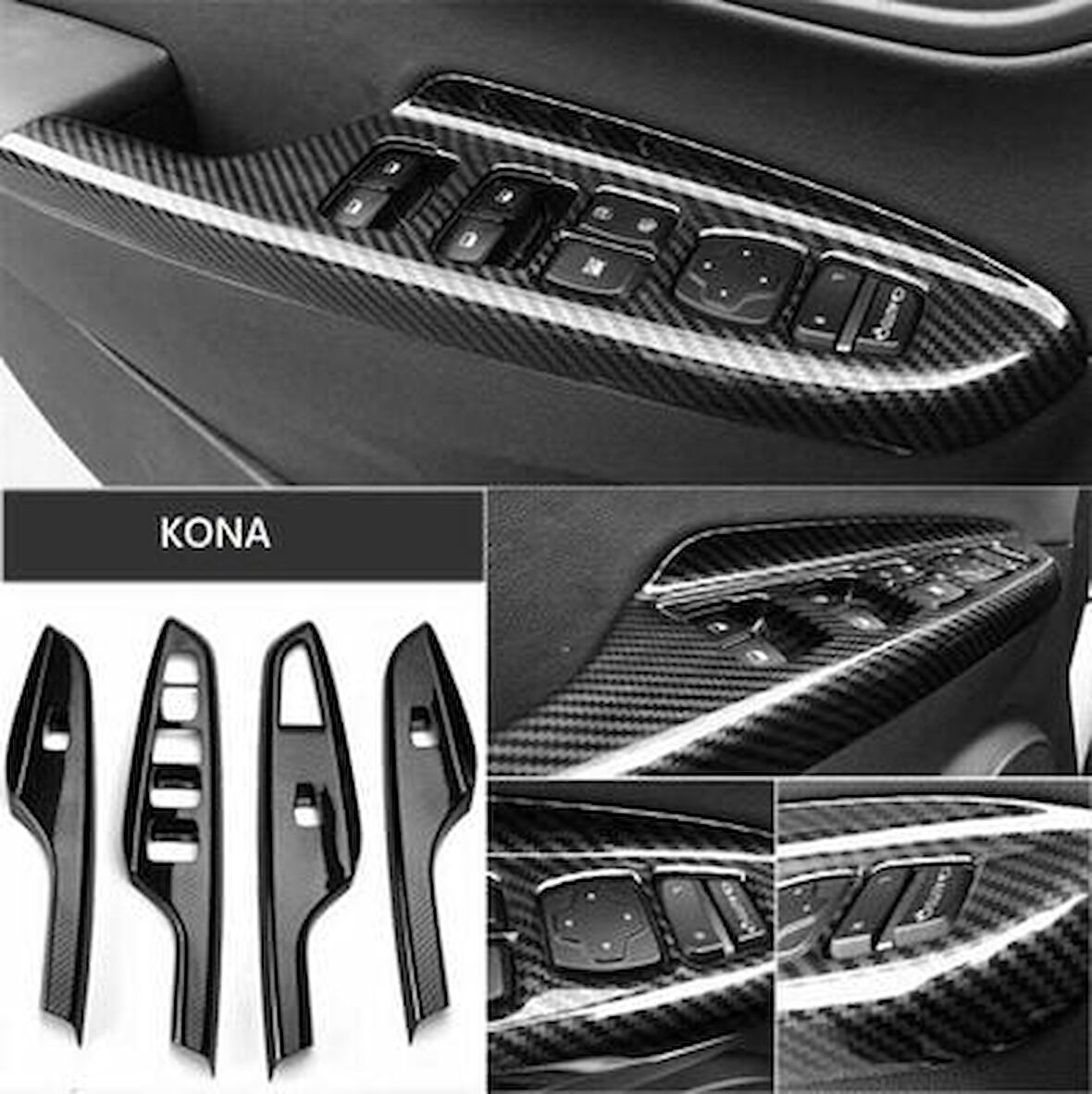 Hyundai Kona Kapı Kolçak Kaplama - Karbon