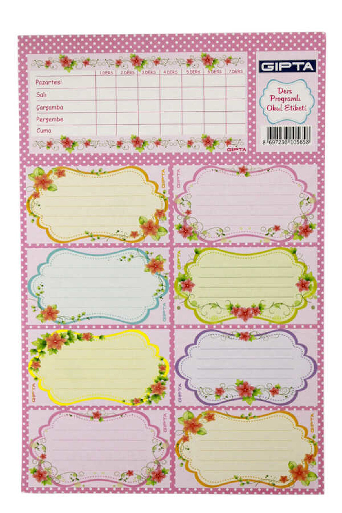 Gıpta-Gırls Ders Programı Okul Etiket 3 Yaprak 16 x 24 cm Çiçek Desenli