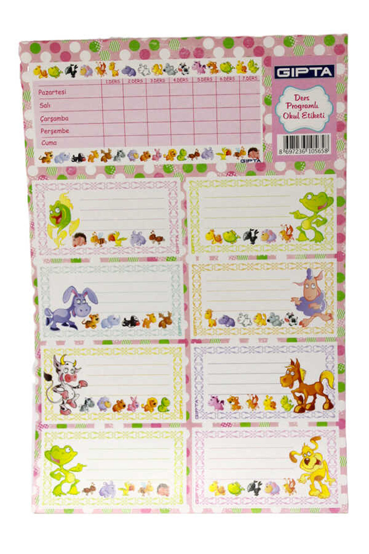 Gıpta-Gırls Ders Programı Okul Etiket 3 Yaprak 16 x 24 cm Hayvanlar