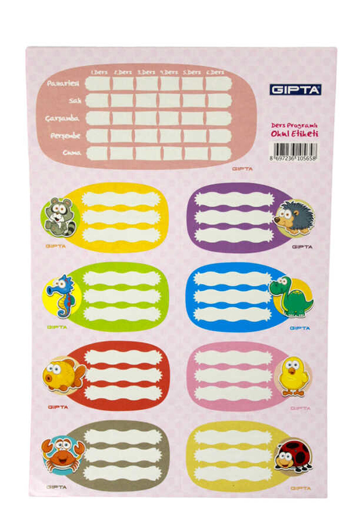 Gıpta-Gırls Ders Programı Okul Etiket 3 Yaprak 16 x 24 cm Sevimli Karakterler