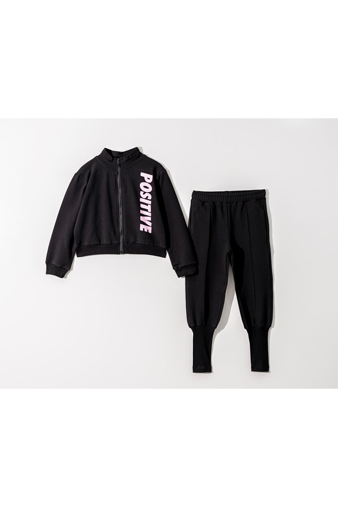 Kız Çocuk Paça Ribana Model Fermuarlı Eşofman Takımı