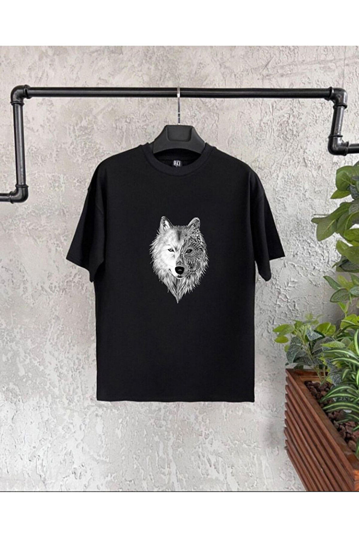 Kurt Baskılı Siyah Baskılı Erkek Tshirt