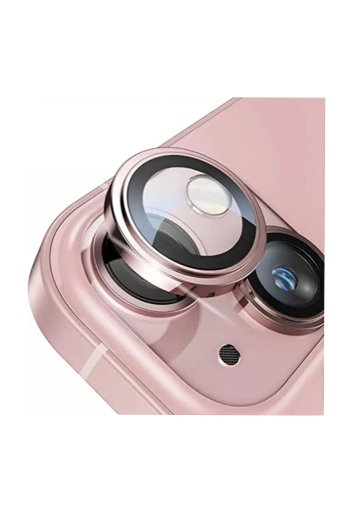 iPhone 15 Plus Pembe camera lens glass protector(Safir Lens Kamera Cam Koruyucu + Parmak İzi Brakmaz