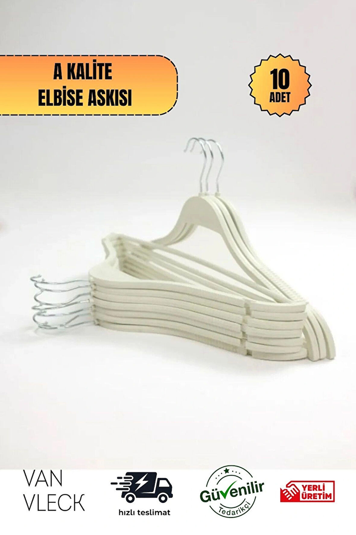 10'lu Siyah, Beyaz, Kahve Plastik Askı Seti – Dayanıklı Kıyafet Askıları, Ev ve Ofis Kullanımı İçin