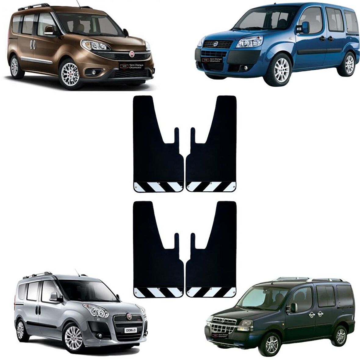 Fiat Doblo Siyah-Beyaz Fosforlu 4'lü Paçalık Çamurluk Tozluk FIA0FX02101