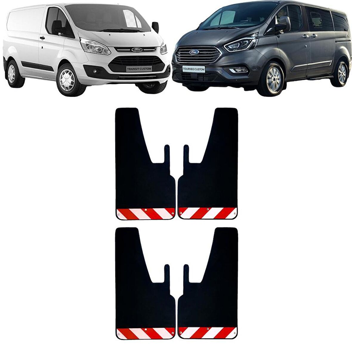 Ford Transit Tourneo Custom Kırmızı-Beyaz Fosforlu 4'lü Paçalık Çamurluk Tozluk FRD0FX02802