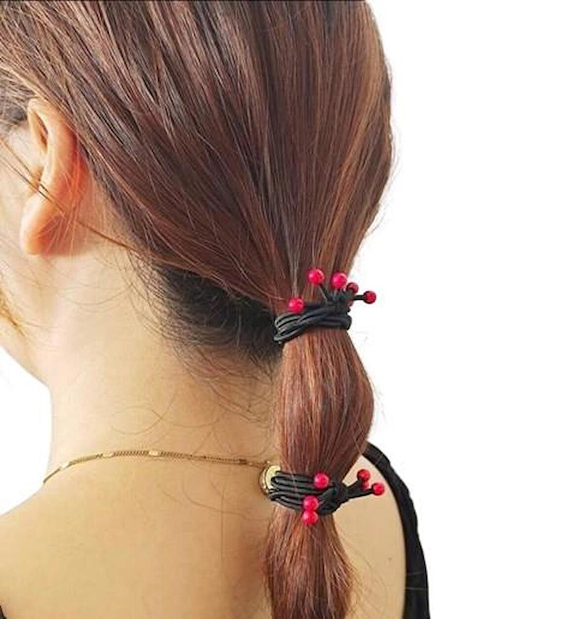 Kırmızı Boncuklu Kız Çocuk Lastikli Toka 2li