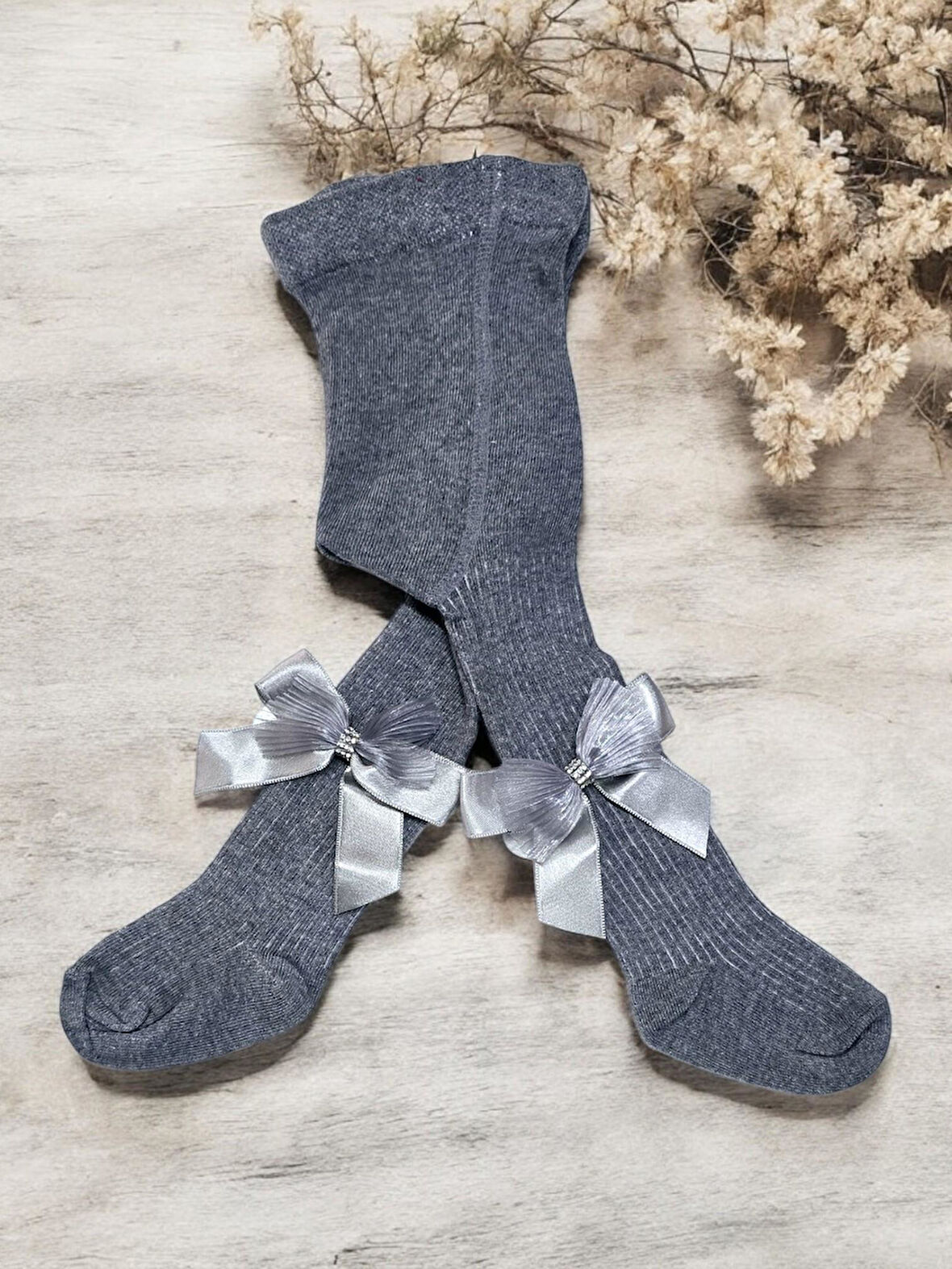 Taşlı Fiyonklu Çocuk Koton Külotlu Çorap