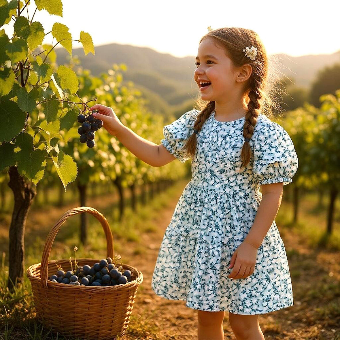 Çiçekli Kız Çocuk Elbise