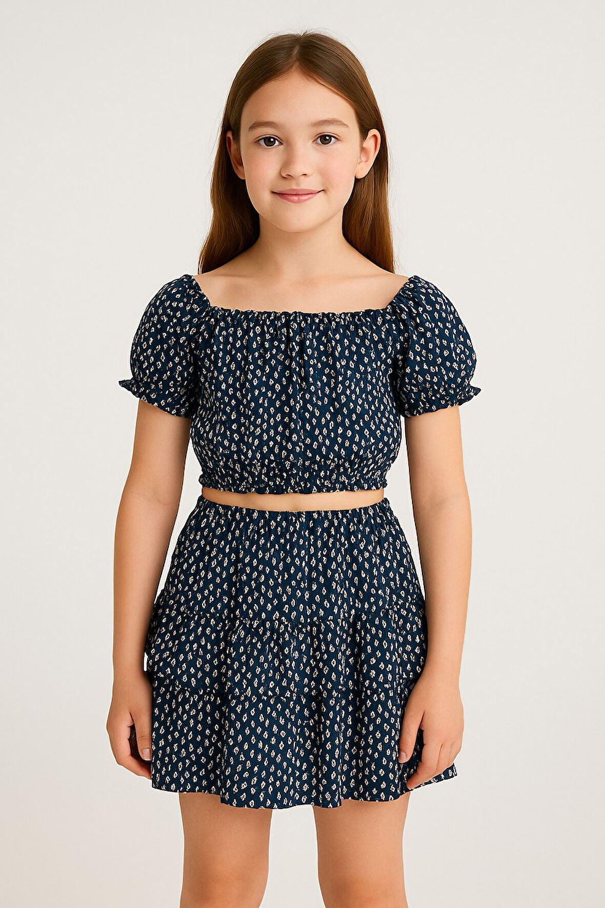 Kız Çocuk Şort Etekli Crop Takım