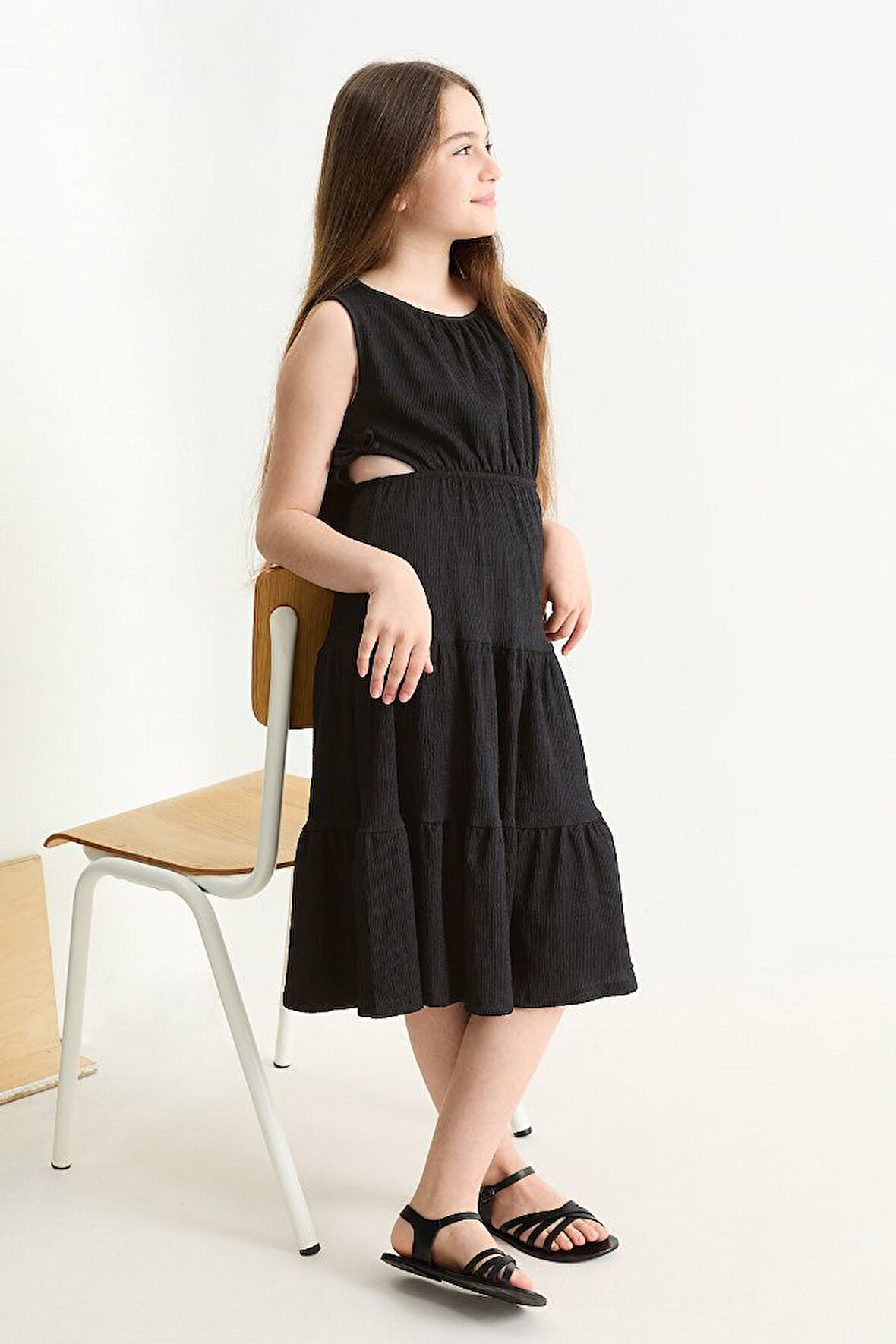 Yanı Dekolteli Kız Çocuk Elbise