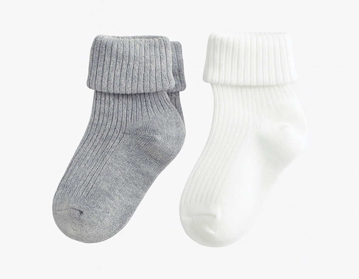 Düz Renk Pamuklu Bebek Çorap Set 2li