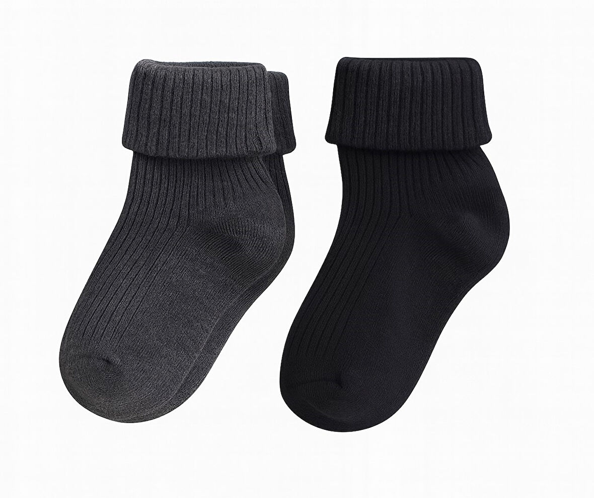 Düz Renk Pamuklu Bebek Çorap Set 2li