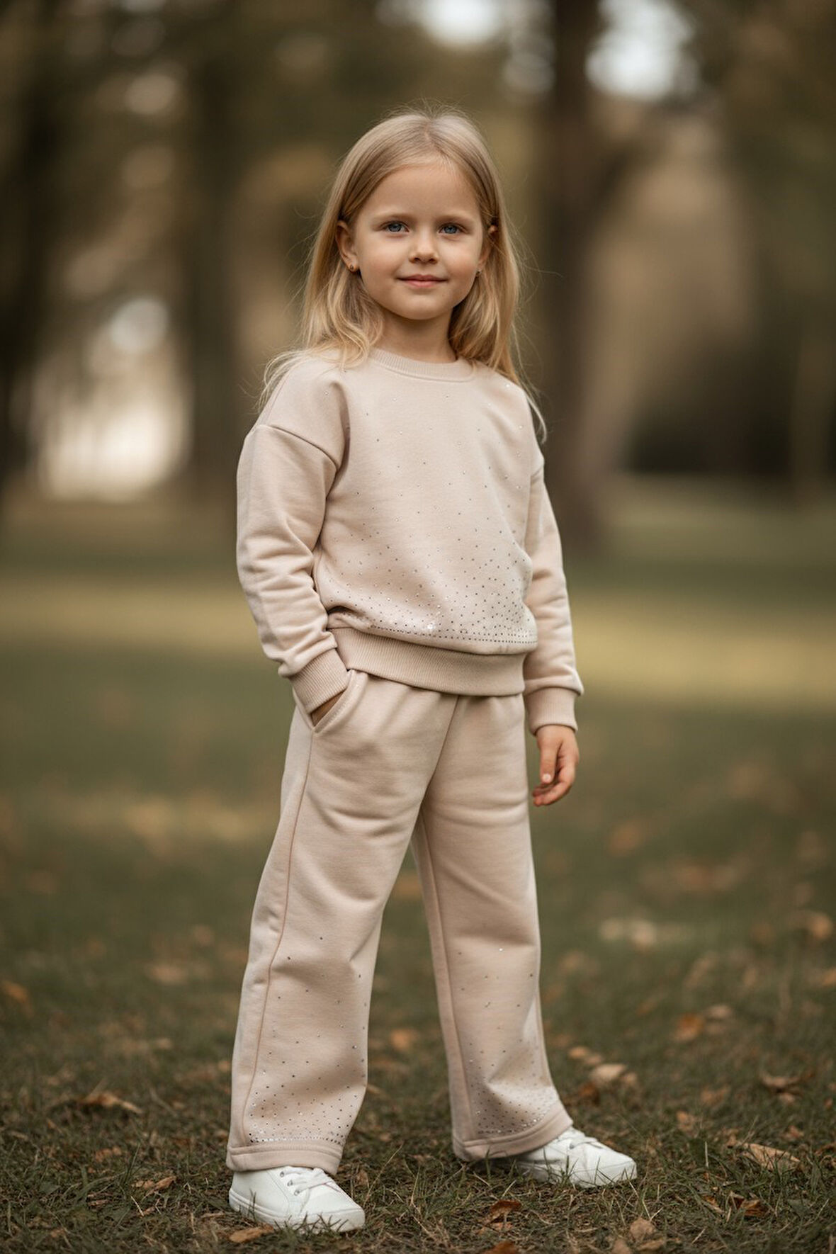 Taşlı Kışlık Kız Çocuk İspanyol Paça Takım