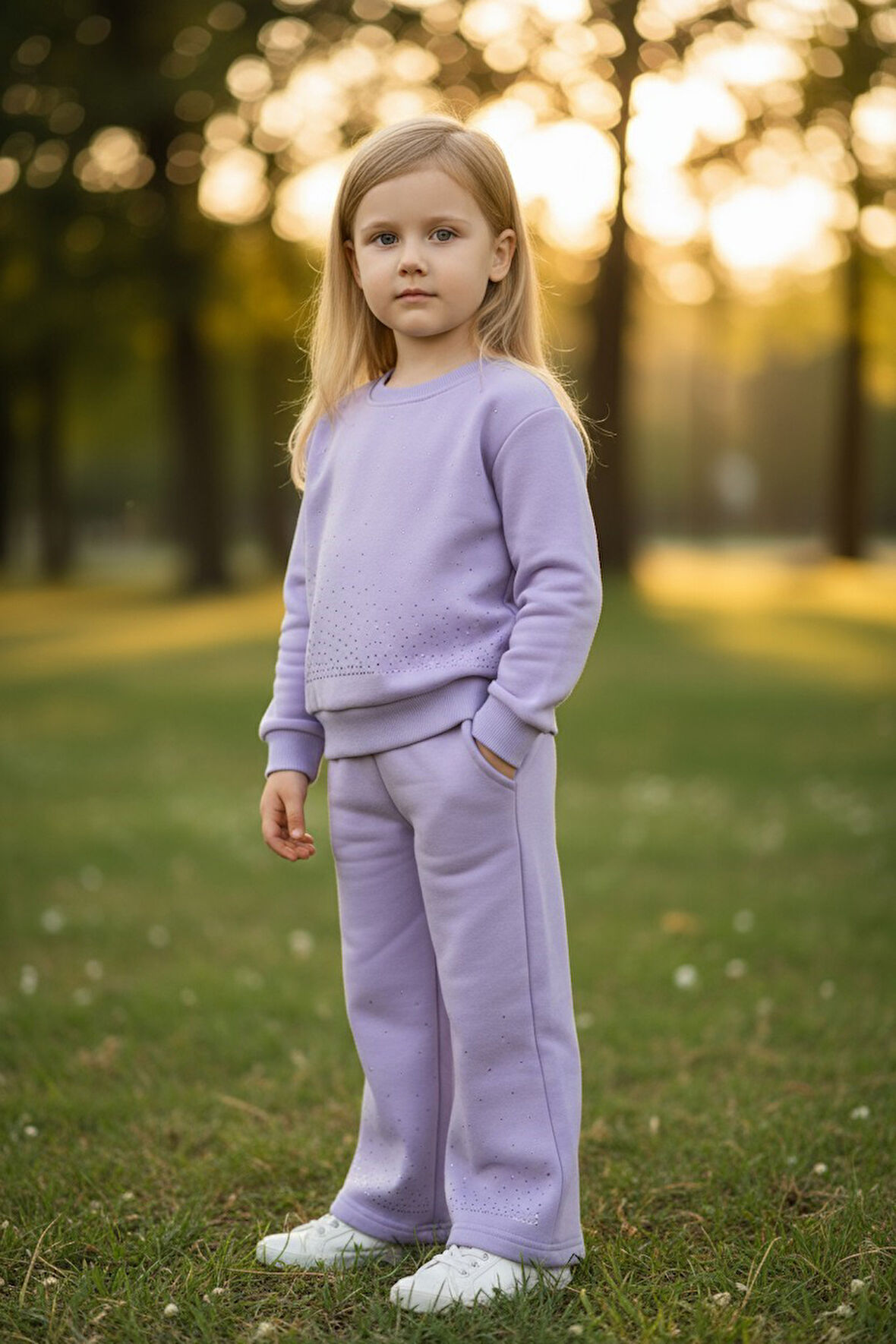 Taşlı Kışlık Kız Çocuk İspanyol Paça Takım