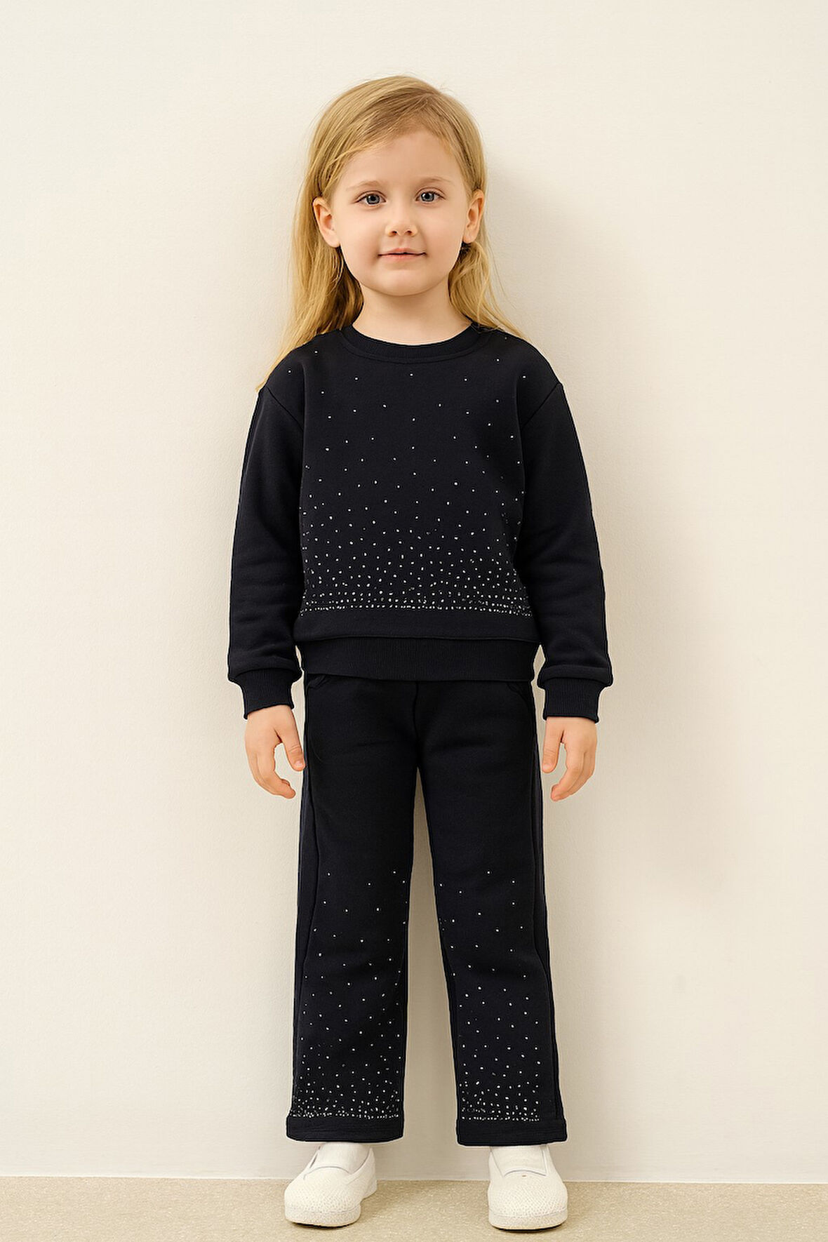 Taşlı Kışlık Kız Çocuk İspanyol Paça Takım