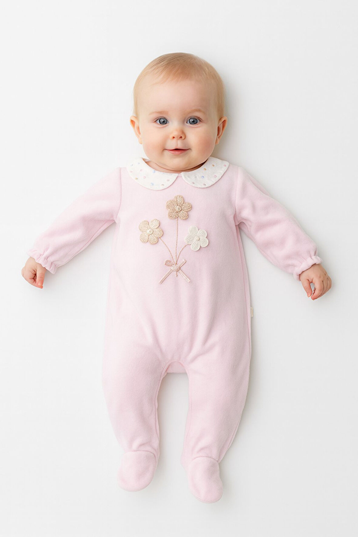 Çiçekli Kadife Kız Bebek Tulum