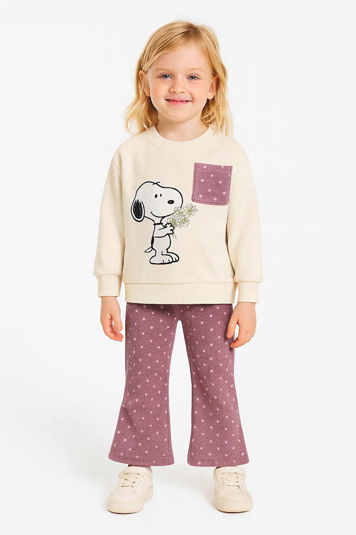 Çiçekli Kadife Taytlı Kışlık Çocuk Taytlı Takım