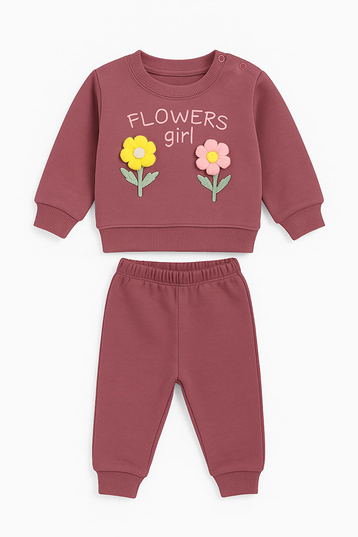 Çiçek Nakışlı Kız Bebek Kışlık Takım